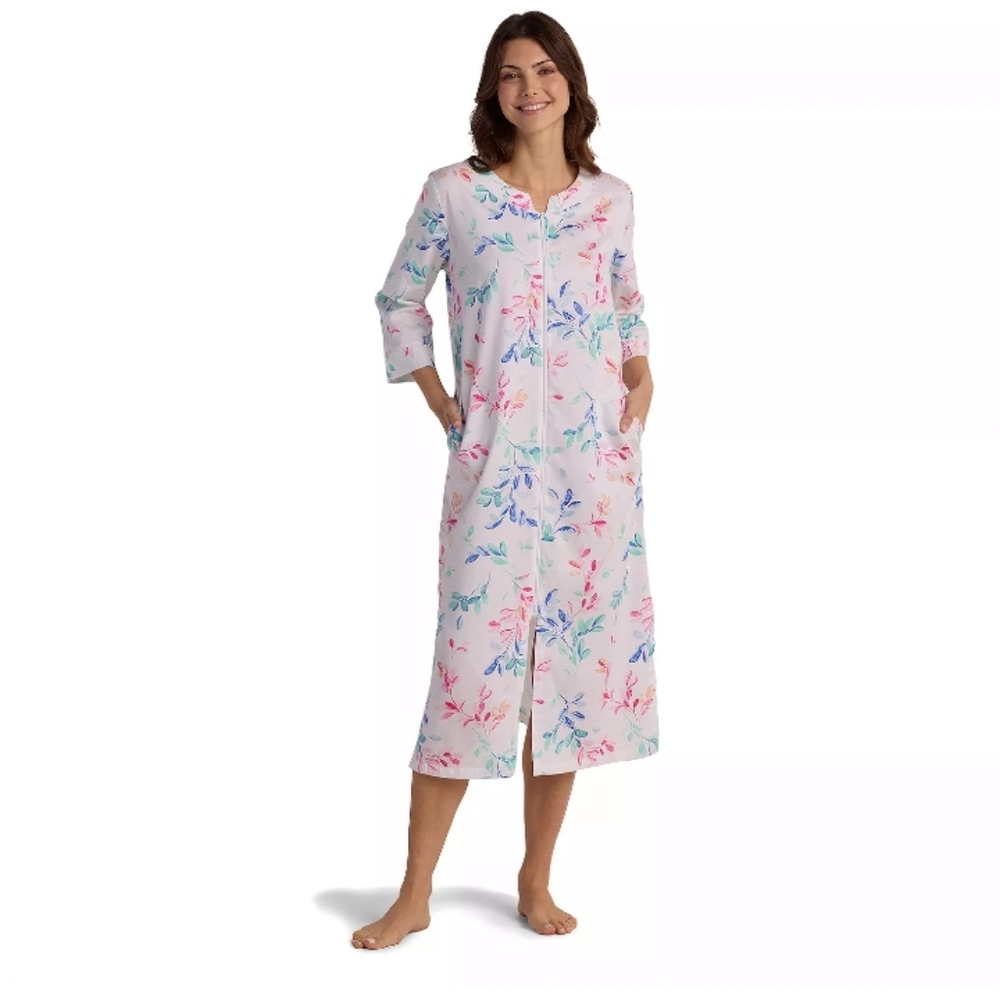 Women's Miss Elaine Sateen Woven Long Zip Robe Size Medium